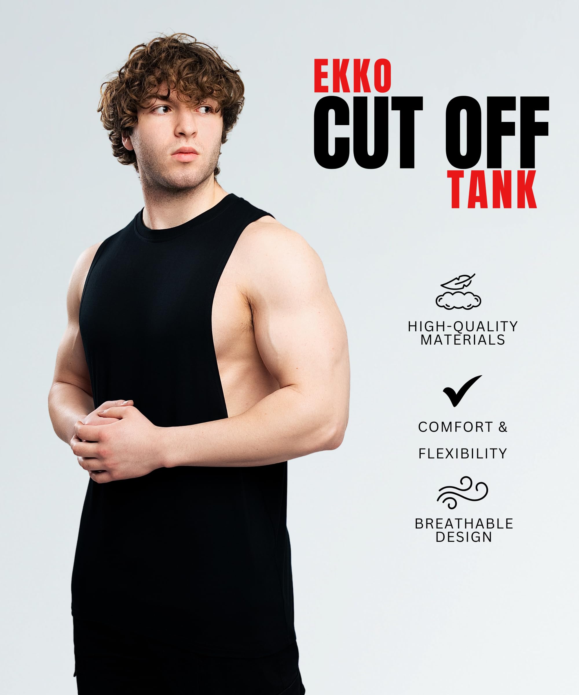 Ekko Cut Off Tank Top for Men, Sleeveless Muscle Shirt for Gym Workout, Tank Tops for Men, Lightweight, Breathable - Image 2