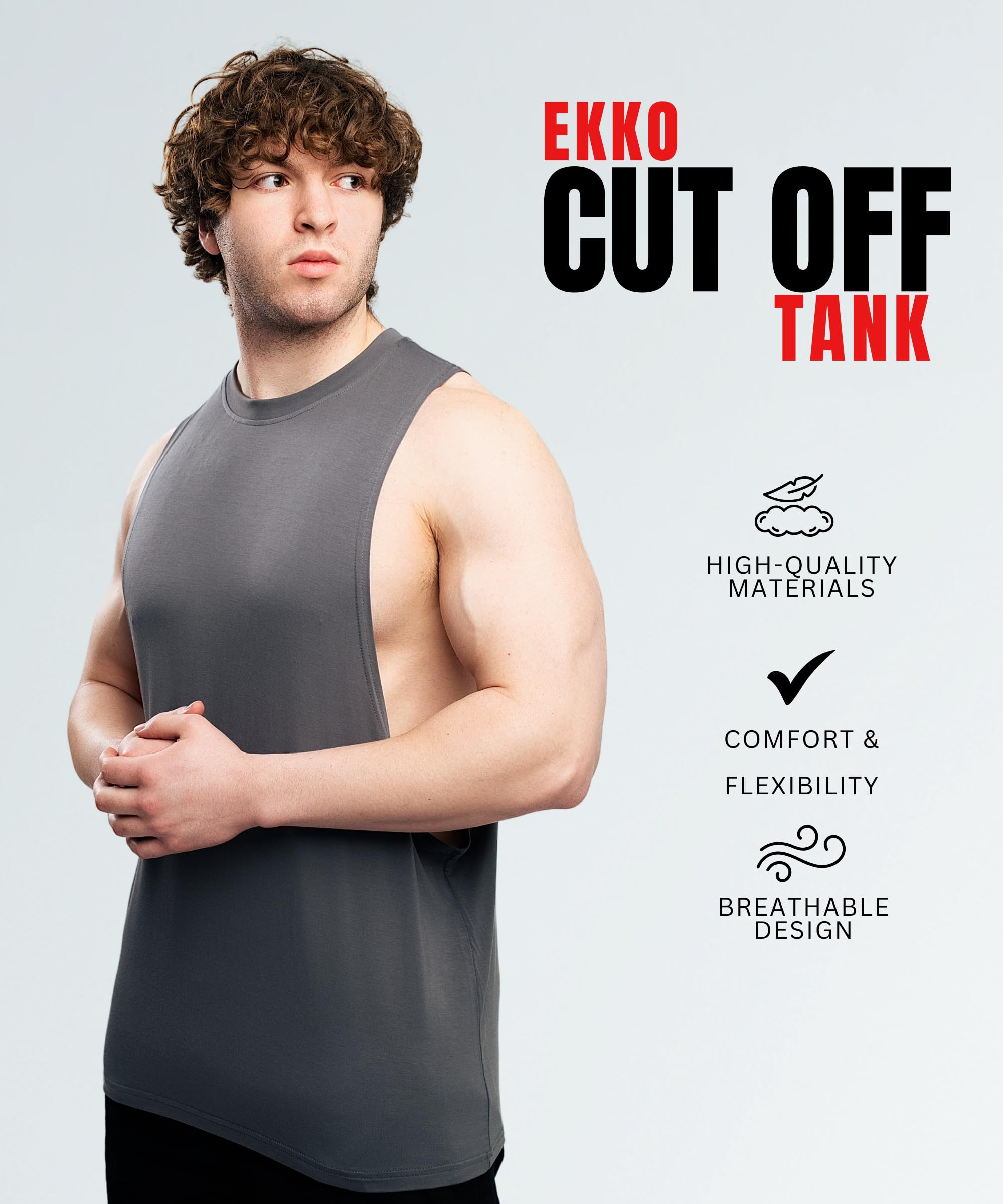 Ekko Cut Off Tank Top for Men, Sleeveless Muscle Shirt for Gym Workout, Tank Tops for Men, Lightweight, Breathable - Image 2