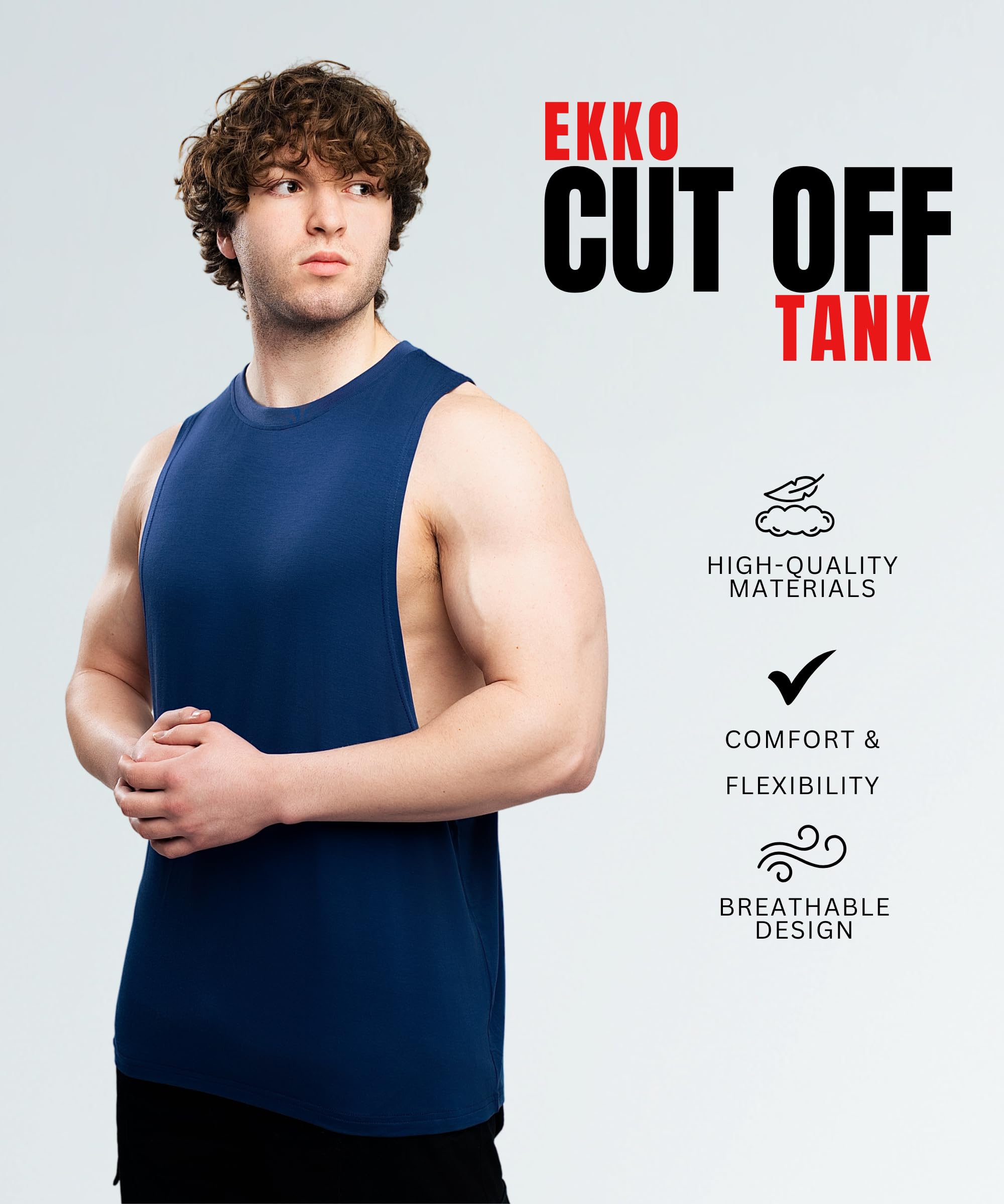 Ekko Cut Off Tank Top for Men, Sleeveless Muscle Shirt for Gym Workout, Tank Tops for Men, Lightweight, Breathable - Image 3
