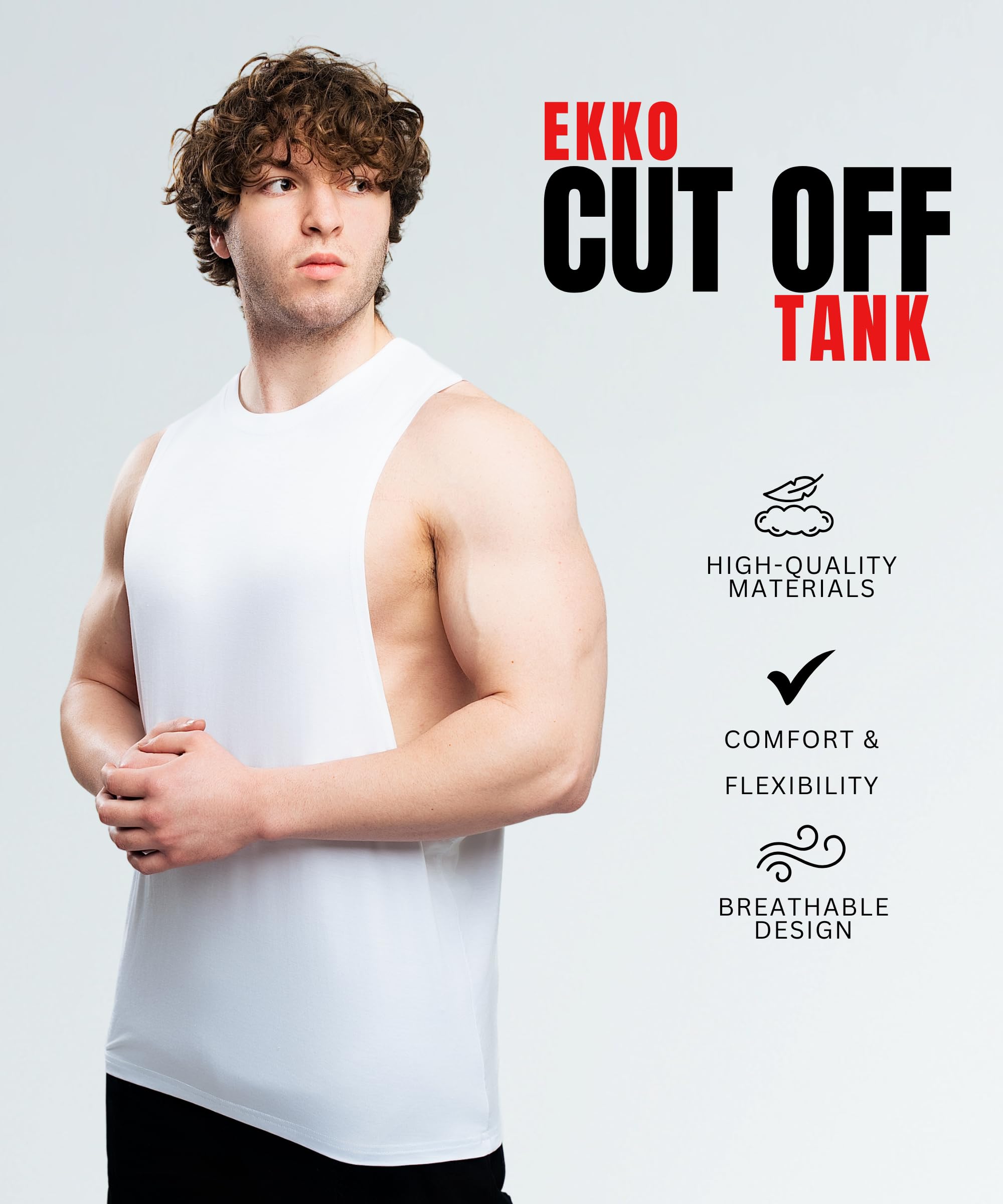 Ekko Cut Off Tank Top for Men, Sleeveless Muscle Shirt for Gym Workout, Tank Tops for Men, Lightweight, Breathable - Image 2
