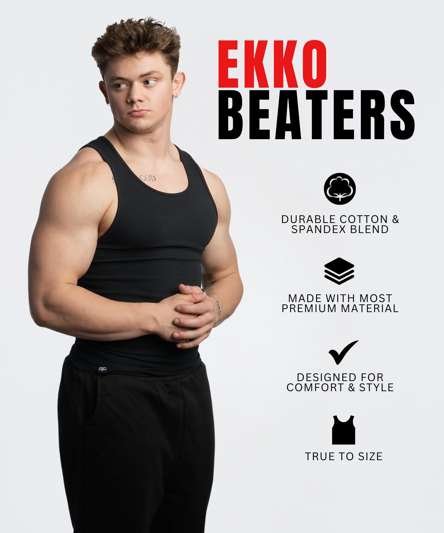 Ekkovision Beaters, Men's Tank Tops, Cotton Spandex Blend Tanks for Men, Comfortable, Durable Ribbed Fabric. - Image 2