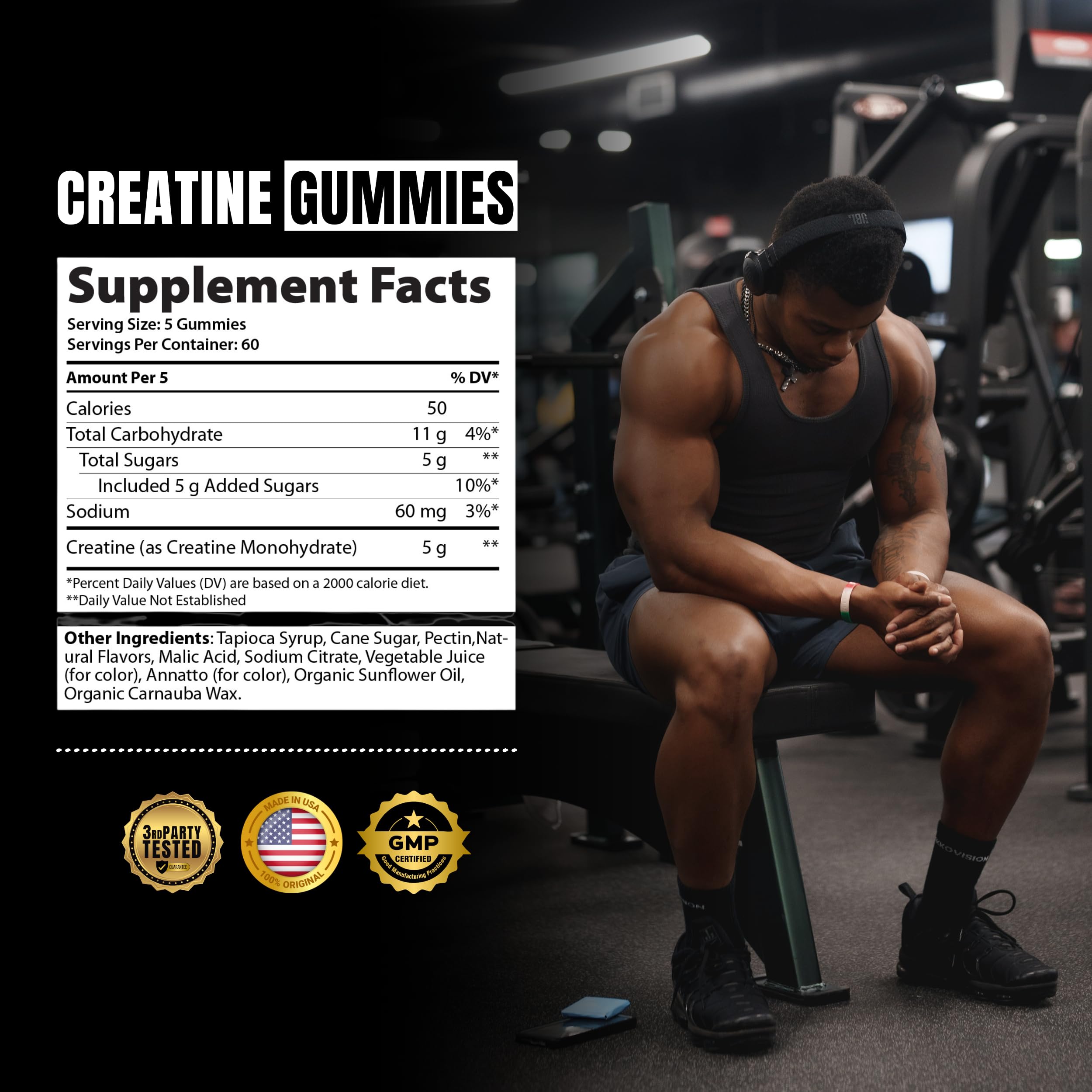 Ekkovision Creatine Monohydrate Gummies for Men and Women, Orange Citrus Flavor, Sugar Free Creatine Gummies for Pre Workout, Muscle Strength and Recovery, Vegan & Travel Friendly, 300 Ct, 60 Servings - Image 4