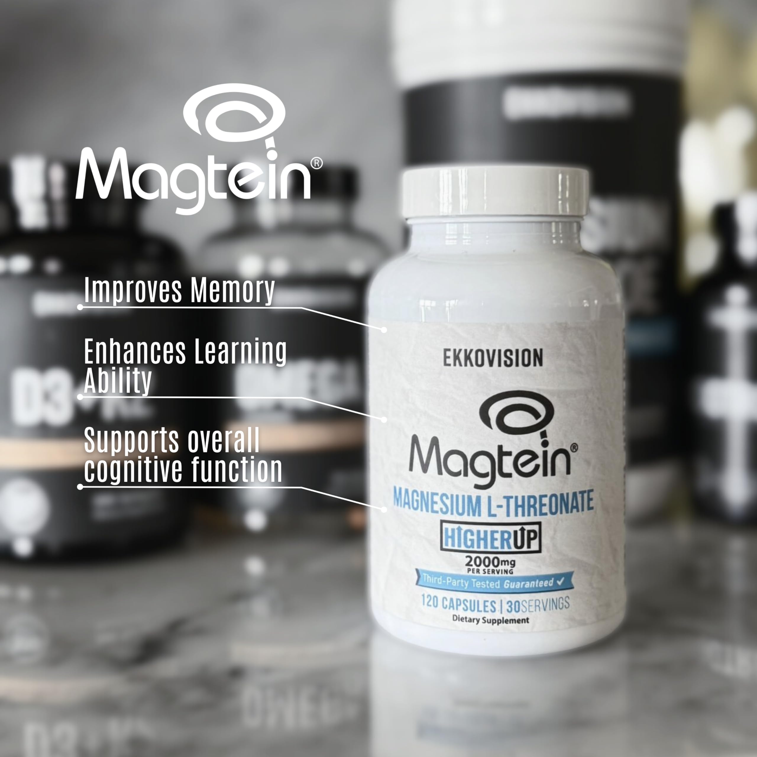 Ekkovision Magtein Magnesium L-Threonate, Memory & Cognitive Function Support, Magnesium Supplement with Essential Minerals for Men & Women, 2000 MG Per Serving, 120 Easy-to-Swallow Capsules - Image 4