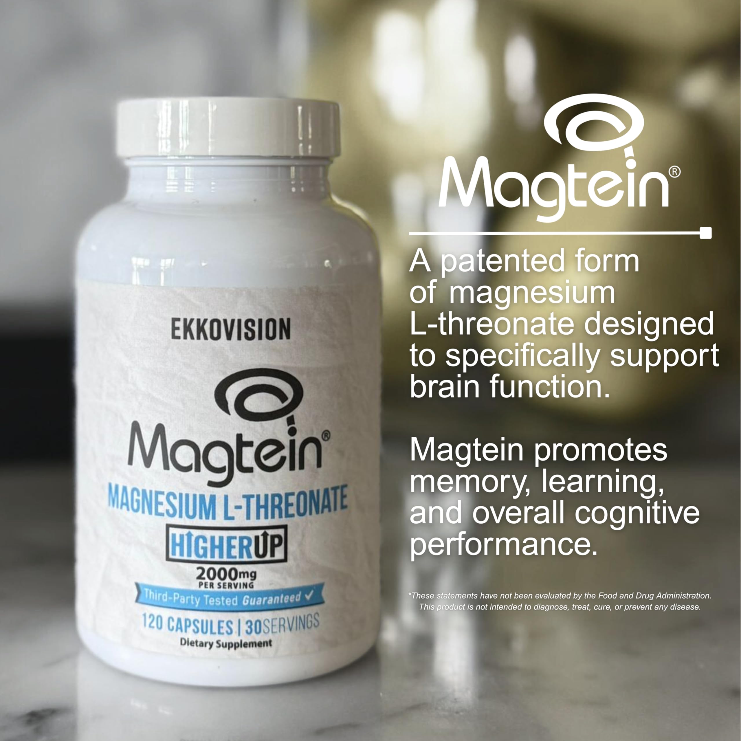 Ekkovision Magtein Magnesium L-Threonate, Memory & Cognitive Function Support, Magnesium Supplement with Essential Minerals for Men & Women, 2000 MG Per Serving, 120 Easy-to-Swallow Capsules - Image 6
